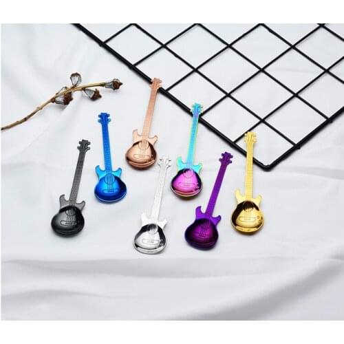 Guitar bass coffee spoon create 304 stainless steel coffee scoop rose gold black cutlery tea spoon coffee accessories teaspoon