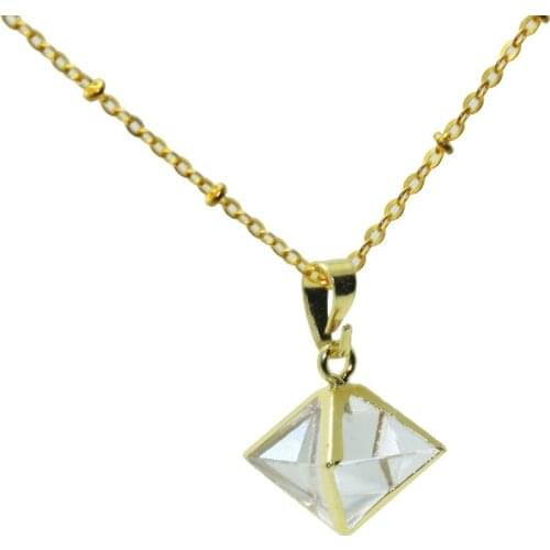 Faceted Gold Bezel white crystal Necklace Gem Column gem stone Pyramid necklace Natural Clear Quartz Pendant women Necklace