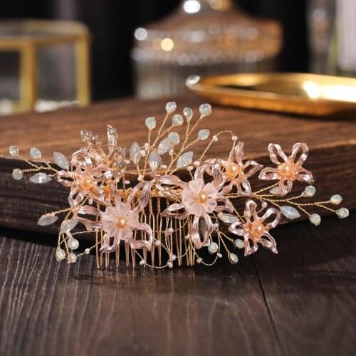 Flower Hair Comb Alloy Hair Ornament Handmade Ancient Style Bridal Hair Piece Hair Accessories For Women And Girls Bn