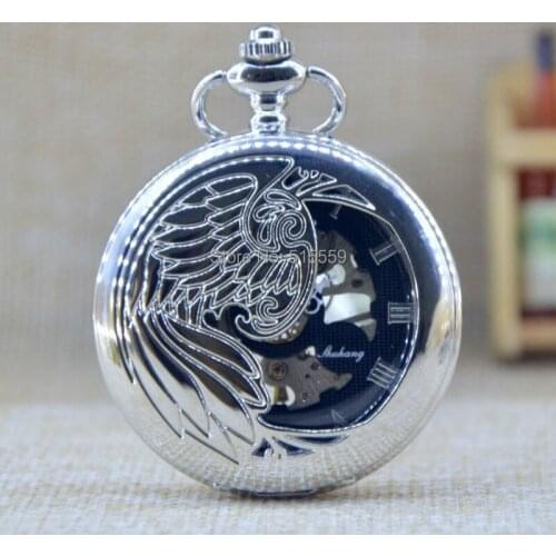 Hot Selling Silver Phoenix Design Mechanical Pocket Watches Top Brand Luxury Design Mens pocket watches 50pcs/lot Wholesale