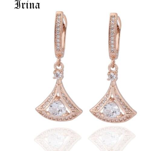 Irina Mini AAA zircon Drop Earrings Rose Color Bridal Wedding Earrings for Women Large Party Hanging Earrings Fashion Jewelry