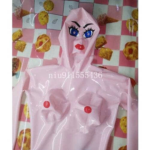 Latex Catsuit Pink Full Body 3d Breast Rubber Bodysuit Full Cover Suit with Back Crotch Zip Handmade Size XXS-XXL for Women