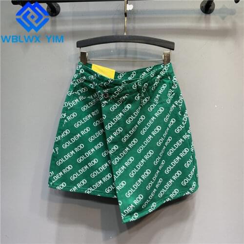 Summer High Waist Denim Skirt Women Pocket Fashion Letter print Asymmetry Mini Skirt Female Casual Loose A-Line Jeans Skirts
