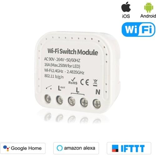 MINI DIY WiFi Switch Diy Breaker Module Timer Light Switch 16A 90V-240V Support An External Switch Works With Alexa google home