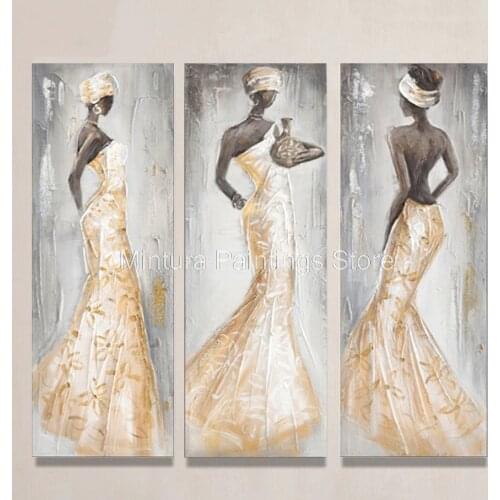 Mintura Hand Painted Oil Painting On Canvas 3 Panels Vintage Abstract Ballet Dancer Wall Art Picture For Living Room Decoration