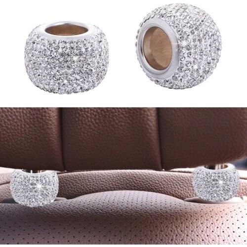 2Pcs Fashion Car Headrest Collars Interior Decoration Chrome Rhinestone Bling Rings Vehicle Seat Ornaments Accessories