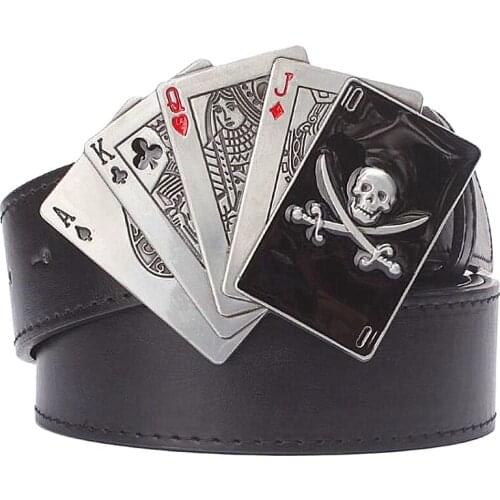 Fashion trendy Lucky belt metal buckle Big head belts Poker gamble lucky Playing card belt punk Hip hop decorative gift belt