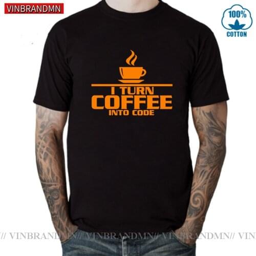 Vinbrandmn I Turn Coffee Into Code T shirt men Computer Java Letter Geek High Quality Crewneck Oversized 100% Cotton C++ T-shirt