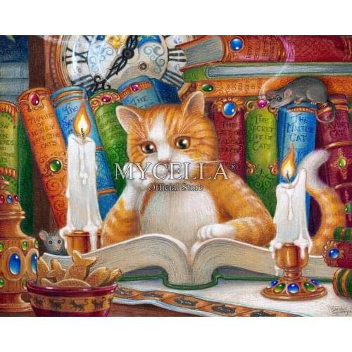 Wall Stickers 5D Diy Diamond Painting Cross Stitch Diamond Mosaic Literate Cat Animals Art Embroidery Home Decor Christmas gifts