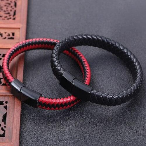 New Fashion Vintage Magnet Buckle Cuff Bangles Braided Genuine Leather Bracelet For Men Women