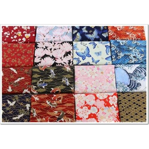 Half Meter Japanese Soft Breeze Fabric Handmade DIY Pure Cotton Brocade Gilt Butterfly Sea Wave Print Cloth 977A