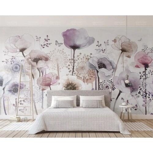 Beibehang Custom Wallpaper Watercolor hand drawn style lilac flowers wallpaper for living room Background wall 3d wallpaper