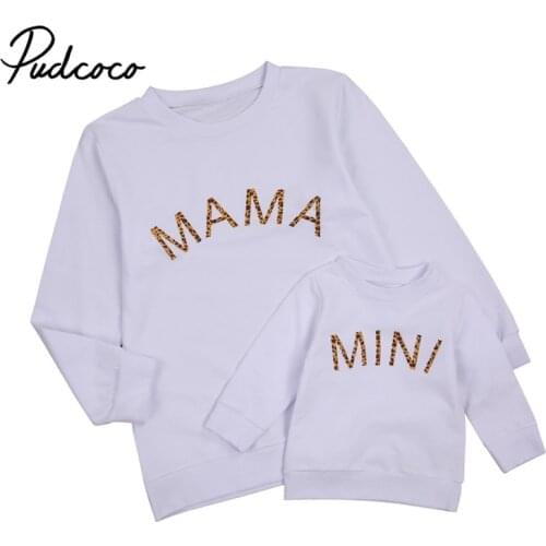 Family Matching Outfits Hoodie Round Neck Leopard Letter Family Suits Solid Color Sports Top Long Sleeves Letter Printing Outfit