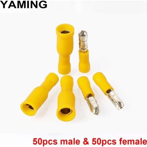100PCS) 50SET Yellow Bullet Type Male And Female Cold Pressure Connection Terminal FRD5.5-195 MPD5.5-195 Cross Border