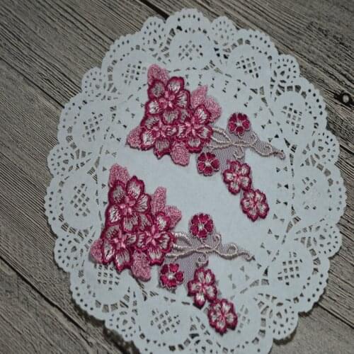 Somelace (2 pcs/lot)pink red mixed floral Venice sewing dress lace applique embroidery lace patches 17082707