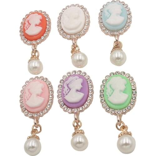 Flatback Rhinestone Embellishments Portrait Crystal Buttons For Craft Diamante Pearl Metal Button Gem Stones Crafting 5pieces