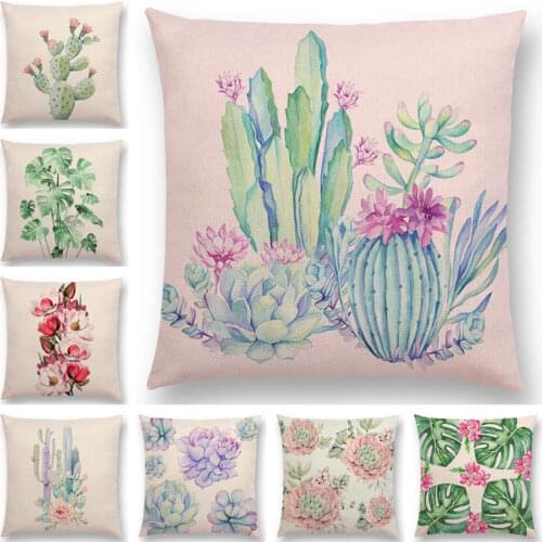 Tropical Flowers Jungle Leaves Cushion Cover Watercolor Plants Cactus Garden Magnolia Pastel Sofa Throw Pillow Case