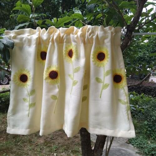 Sunflower Embroidery Valances Curtain for Kitchen Farmhouse Cafe Half Curtain Home Decoration Door Partition Window Drapes