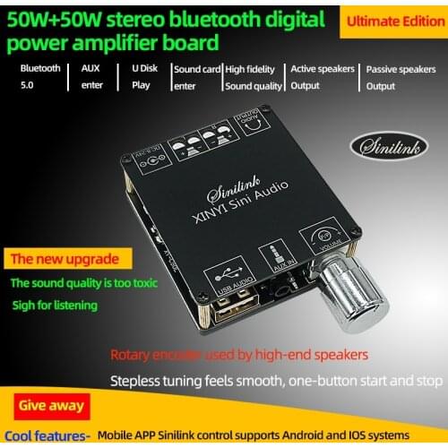 XY-C50L MINI Bluetooth 5.0 Wireless Audio Digital Power amplifier Stereo board 50Wx2 Bluetooth Amp Amplificador 3.5MM USB APP