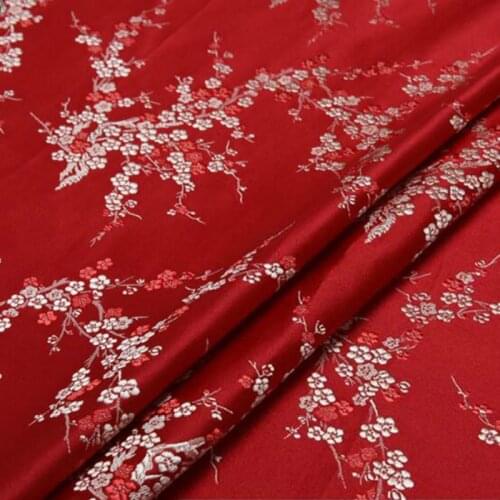 Brocade Silk Fabric Jacquard Shiny Plum Blossom Smoothy DIY Dress Pillow Bag Dress Fabric