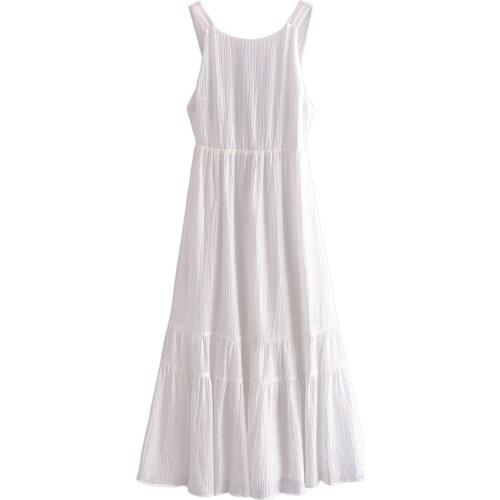 Women Elegant A Line White Color Long Dresses Female Sleeveless Backless Sundress Sexy Spaghetti Strap Midi Dresses