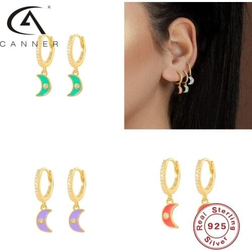 CANNER 925 Sterling Silver Dripping Moon Earrings For Women Pendientes Dangle Earrings Puncture Stud Earrings Fashion Jewelry