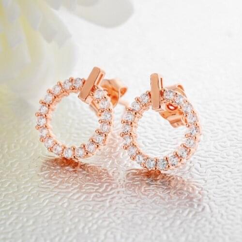 Female White Cubic Zircon Push Back Stud Earrings For Women Rose Gold Color Female Earrings Ladies Jewelry Wholesale