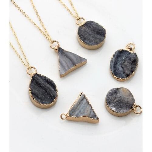 1pcs Natural Stone Pendant Gray Elliptical Triangle Rectangle Geometry Natural Stone Charms Pendant For DIY Jewelry Accessories