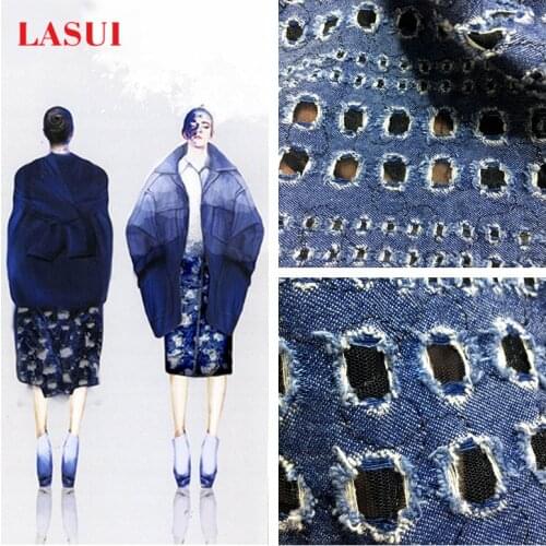 LASUI 2017 New product 3 yards =1 lot fashionable Cotton denim embroidery lace fabric blue Retro delicate diy dress X0277