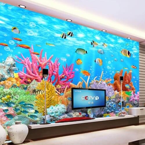 3D Wallpaper Custom Photo Non-Woven Mural 3D Fish Coral Underwater World Wall Painting Living Room Kids' Room Wall Paper Fresco