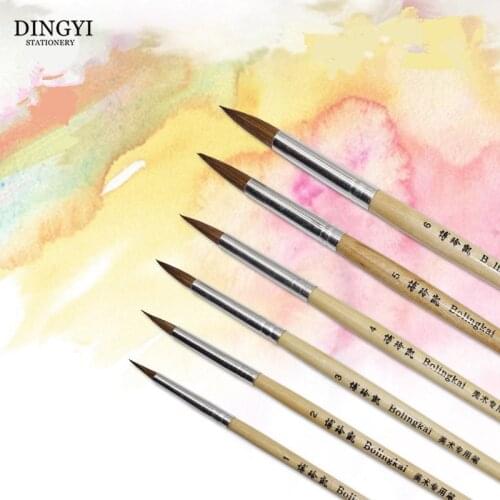 6pcs Weasel/Writing Hair Original Wooden Handle Paint Brush Watercolor Painting Brushes For Oil Acrylic Painting Art Supplies