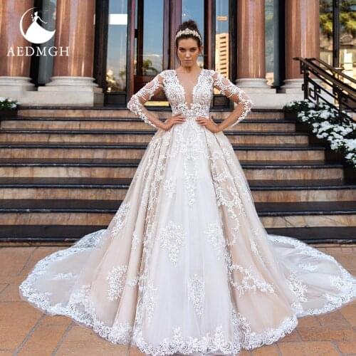Aedmgh Ball Gown Royal Wedding Dresses 2021 Sweetheart Cathedral Train Robe De Mariee Lace Gorgeous Appliques Bridal Dress