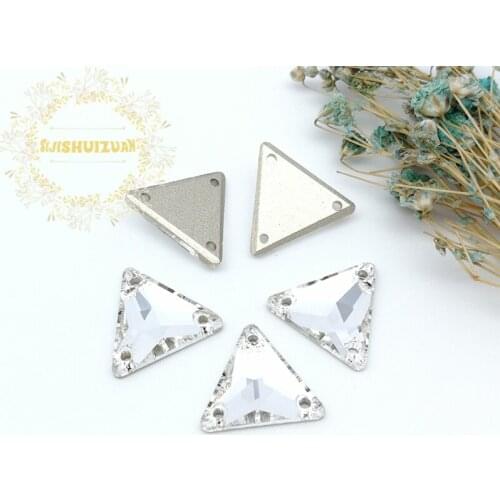 White High-grade T-riangle shape Glass Crystal sew on rhinestones with Three holes Diy wedding dress accessories Free shipping