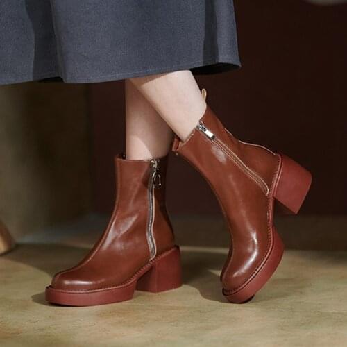 New Fall Shoes Split Leather Platform Boots 2021 Fashion Women Shoes Winter Womens Boots High Heel Boots Women Botas de mujer