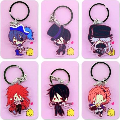Black Butler Keychain Double Sided Cartoon Keyrings Cute Anime Acrylic Pendant Accessories PCB254-259