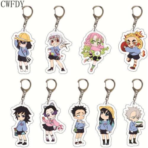 10pcs Woman Man Arcylic Keychain Demon Slayer Kimetsu No Yaiba Keychain Tanjirou Nezuko Zenitsu Kanawo Giyuu Shinobu Key Chain