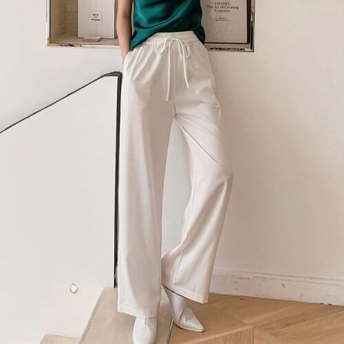 Soft Comfort Women Pants Silk Length Long Trousers Female SlacksHigh Waist Casual Summer Slacks Pants Women streetwear women