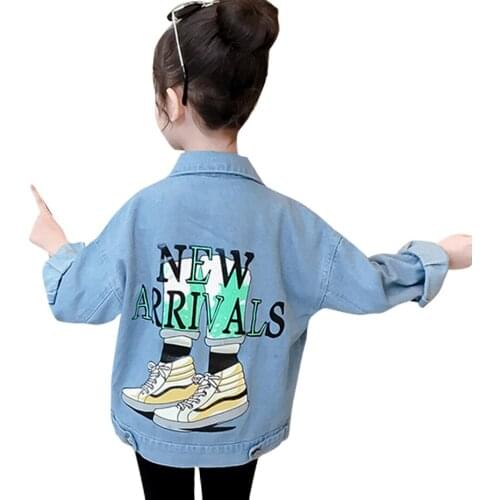 Girls Denim Coat Letter Coat For Girls Floral Pattern Kids Coats Spring Autumn Childrens Clothing 6 8 10 12 14