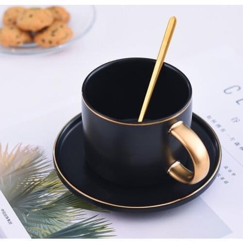 European Ceramic Coffee Cup and Saucer Set Green Black Travel Coffee Mug Espresso Glass Taza De Cafe Travel Mug Water Cup Bb50