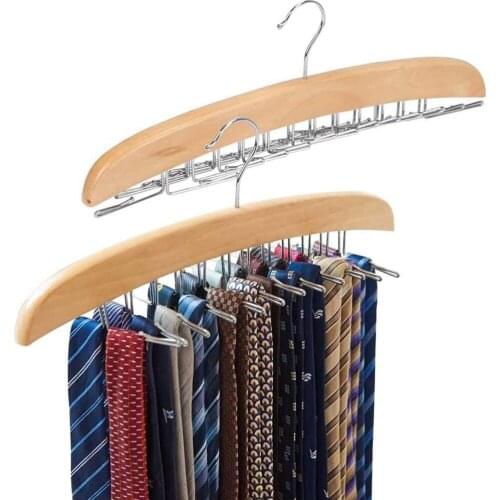 Tie Belt Hangers, Wooden Adjustable 24 Clip Racks Holder Hook Storage Hanging Organizer for Mens Closet Accessories