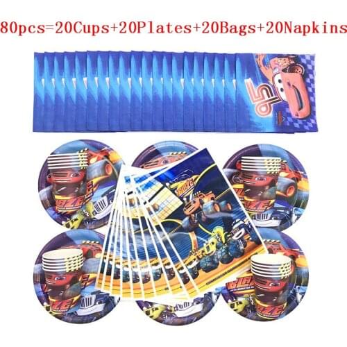 Hot Blaze and the Monster Machines Design Paper Cartoon Disposable Tableware Sets Kids Birthday Family Party Decoration Supplies