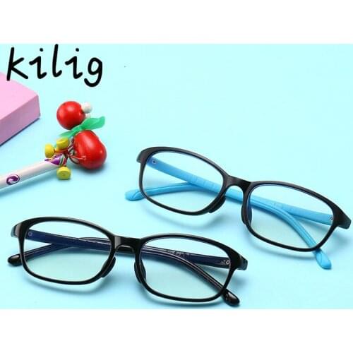 Kilig Kids Eyeglasses Frame Anti Blue Glasses Ray Transparent Proting Spectacle Frame Computer Eyewear TR90 Frame Shades UV400