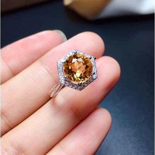 Natural Citrine Rings, Certificate Included, Hexagon Gerometric Wedding Ring for Women, 925 Sterling Silver, USPS Dropship