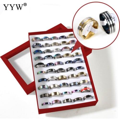 50PCs/Bag Stainless Steel Finger Ring plated with letter pattern mixed 3x18- US Ring .5-10 Sold By Bag