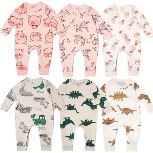 Cartoon Baby Onesies Summer Cotton Romper Boy Girls 6-24 Months Kids Clothes Knitted Cartoon long-sleeved Jumpsuit Outfit NP005