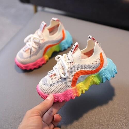 New Spring Summer Toddler Sneakers Kids Sport Shoes For Baby Boys Girl Shoes Rainbow Sole Breathable Mesh Casual Children Shoes
