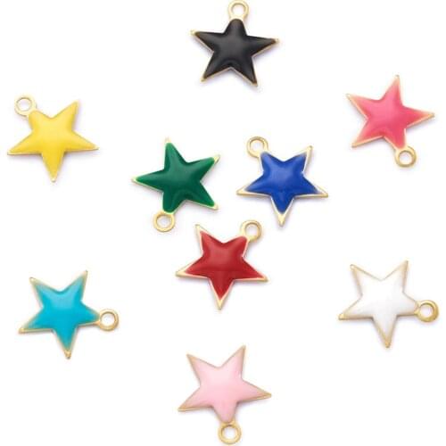 100pcs Mixed Color Brass Charms Star Shape Enamel Unplated Pendants for DIY Bracelet Jewelry Making Findings Enamelled Sequins