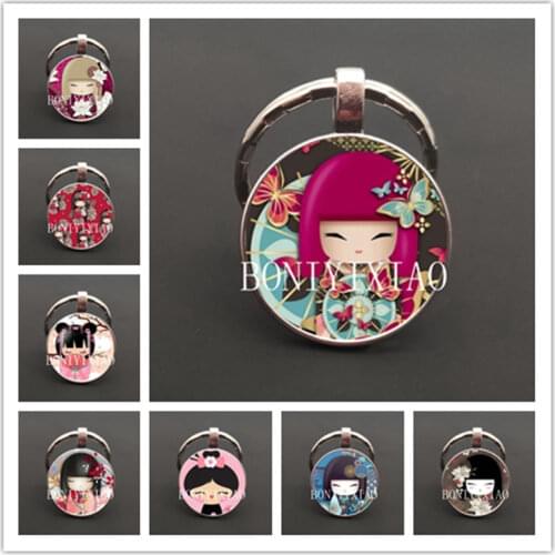 Cute Japanese Girl Face Keychain Lovely Anime Doll Face Women Car Key Ring Holder Bag Charm Pendant Best Friend Gift