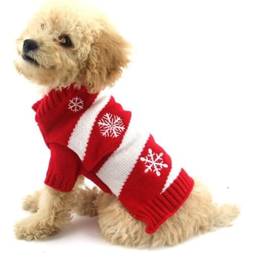 Cute Winter Christmas Snowflake Pattern Dog Sweater Puppy Cat Pet Clothes Soft Round Neck Sleeve Costume