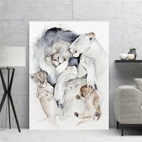 A Lovely Family of Lions Abstract Canvas Paintings Posters and Prints Modern Wall Art Picture for Living Room Decoration Cuadros